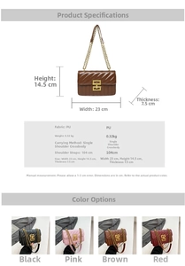 Detailed dimensions of V-quilted crossbody bag with golden H-buckle and chain strap