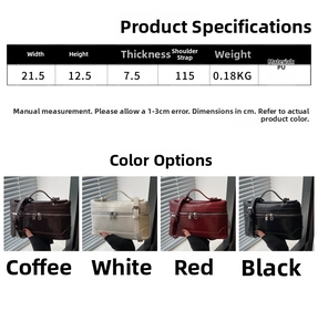Detailed size chart and specifications for retro PU leather crossbody square handbag