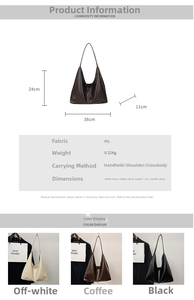 Detailed size specifications and color options chart for the PU leather tote bag