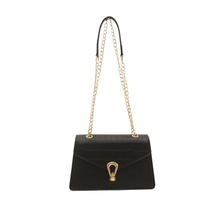 Black crocodile texture crossbody bag with gold chain strap and teardrop hardware