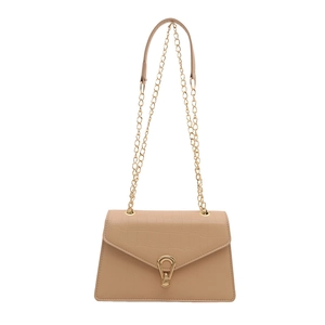 Chic beige crocodile texture crossbody bag with gold chain strap and metal clasp
