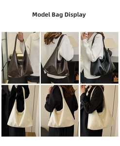 Minimalist faux leather tote bag showcased in three colors during model lifestyle shoot