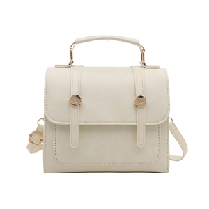 Sac à dos minimaliste en cuir PU ivoire avec boucles dorées et poignée haute