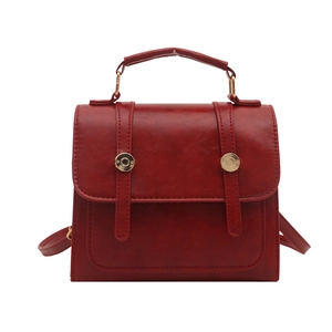 Borsa a mano quadrata retrò rosso scuro con fibbie in metallo e manico da donna