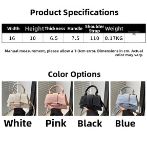 Detailed size specifications and dimensions for the mini PU leather crossbody handbag