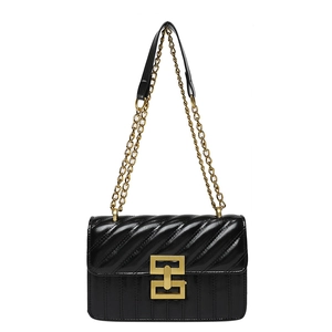 Classic black quilted small square bag with gold geometric lock and chain strap