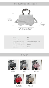 Detailed size guide and specifications for the urban elegant crossbody bag in 5 colors
