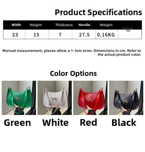 Detailed size specifications for the crocodile pattern shoulder bag with dimensions