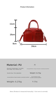 Tableau des tailles détaillé pour sac Boston en PU rouge avec bandoulière de 24cm