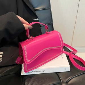 Retro magenta square handbag with wave flap and woven stitching for 2025 fashion