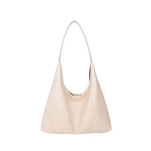 Sac fourre-tout hobo minimaliste blanc cassé en similicuir souple pour femmes