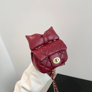 Dames Mini Gewatteerde PU Leer Schoudertas Strik Decoratie Ketting Schoudertas Voor Dagelijks Feest Mode Kleine Lippenstifttas