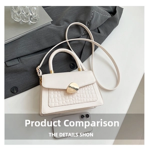 Détail d'un sac à main blanc en cuir PU gaufré crocodile avec boucle dorée élégante