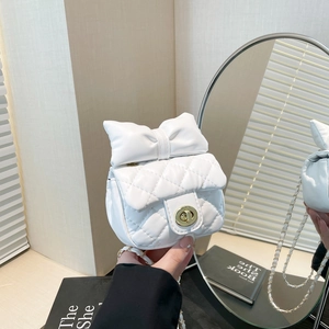 Women Bowknot Quilted Chain Crossbody Bag PU Leather Mini Square Coin Purse Sweet Korean Style Shoulder Bag For Daily Party