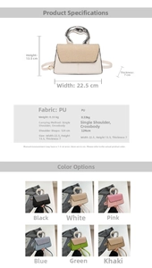 Detailed chart showing contrast color handbag dimensions and specifications in six colors