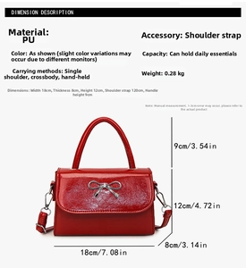 Detailed size specifications for the red bow PU leather shoulder bag with measurements