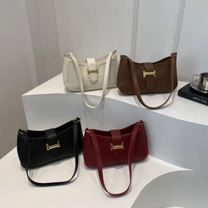 Sac Sous L'aisselle En Cuir PU Pour Femmes Rétro Mode Sac À Épaule Avec Boucle H En Métal Sac Baguette Croissant