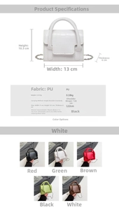 Detailed size chart and multi-color view of mini crocodile pattern PU leather bag