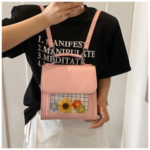 Zaino in pelle PU rosa con finestra trasparente e dettagli di girasoli ricamati