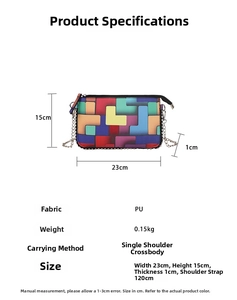 Tableau des tailles détaillé pour le sac à bandoulière en PU avec mesures et infos