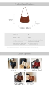 Detailed size guide and multiple color options for the stylish PU leather hobo bag