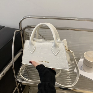 Chic white crocodile embossed square handbag with adjustable strap for women
