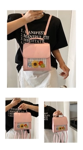 Zaino in ecopelle rosa con finestra trasparente, dettaglio girasole e logo impresso