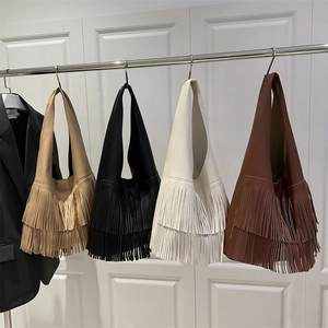 Fashionable fringe shoulder bags in four colors with high-quality pebbled faux leather