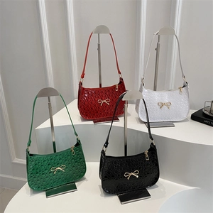 Chic bow underarm bags in red, white, green and black with crocodile pattern texture