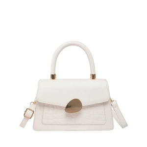 Chic cream crocodile pattern faux leather handbag with gold buckle and adjustable strap