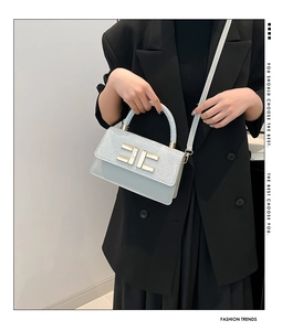 Détail de la texture tissée argentée et de la boucle dorée sur un sac à main gris clair
