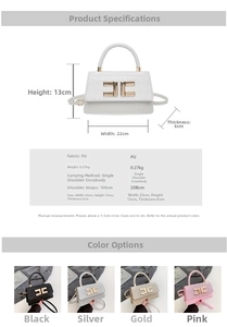 Spécifications détaillées de taille pour un sac à main à paillettes avec boucle métal