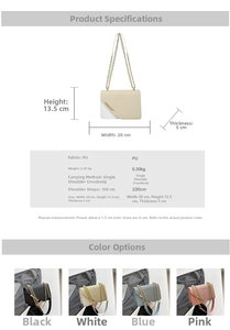 Detailed size specifications for the PU crossbody bag featuring 20x13.5x5cm dimensions