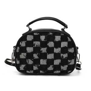 Modische Karo-Tasche aus Tweed mit Fransenkanten und Kettenschultergurt für Damen