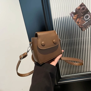 Mini brown leather crossbody bag with flap closure and silver hardware for women