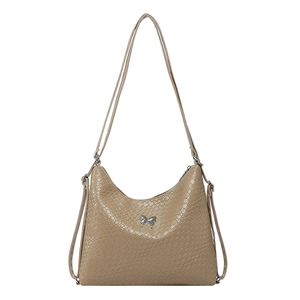 Chic beige woven tote bag for women featuring a stylish silver butterfly metal clasp