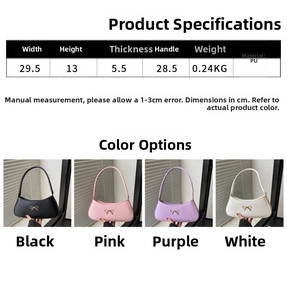Detailed size chart and dimensions of the minimalist PU leather baguette shoulder bag