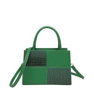 Sac à main vert en similicuir crocodile avec bandoulière amovible et design patchwork