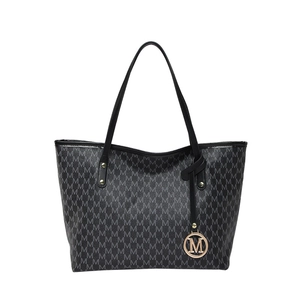 Große Schulter-Tote-Bag mit M-Buchstaben-Monogramm-Muster und goldenem Metallanhänger