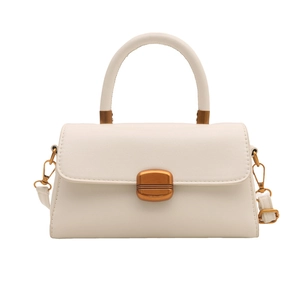 Minimalist white faux leather handbag for women featuring a vintage bronze metal square buckle