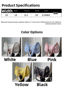 Detailed size guide and measurements for the trendy pleated underarm shoulder bag