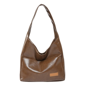 Large vintage brown PU leather Hobo tote bag for women with wide shoulder strap