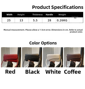 Size chart and dimensions for the vintage PU leather shoulder bag in four colors