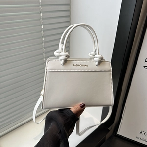 Stylish white crossbody square bag with hand strap and Fashion Bag logo for women