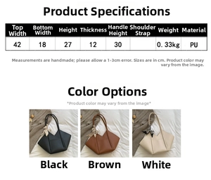 Size chart for the minimalist PU leather tote bag with dimensions and color options