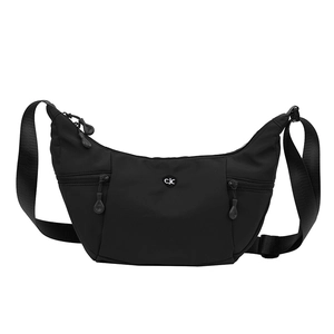Sac bandoulière demi-lune léger en nylon noir avec logo et bandoulière réglable
