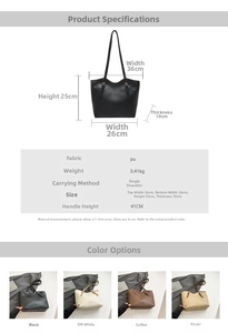 Detailed size chart for retro tote bag with dimensions in cm and color options