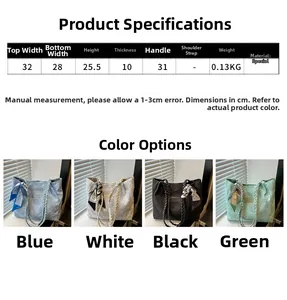 Size chart showing dimensions for nylon woven tote bag with silk scarf decoration
