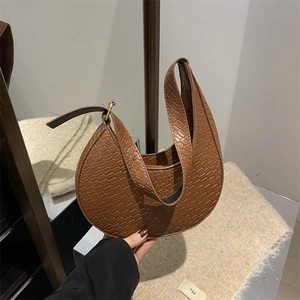 Sac Hobo Croissant Tissé pour Femmes en Cuir PU Motif Crocodile Sac à Épaule Sous le Bras Mode Style Français