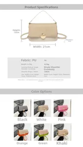 Detailed size specifications and color options for the stylish patchwork crossbody bag